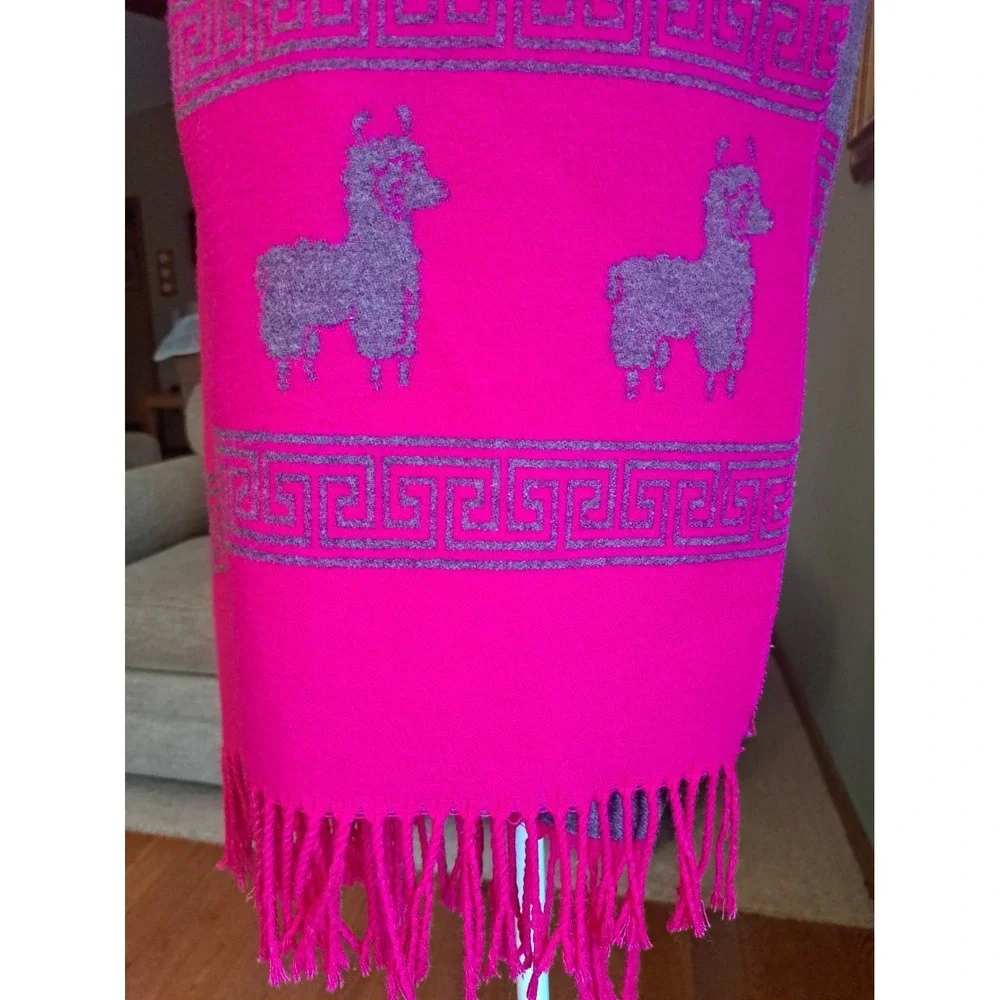 Fuchsia Alpaca Wool Blend Scarf Wrap Shawl Fringed Warm Winter Accessories 72x25